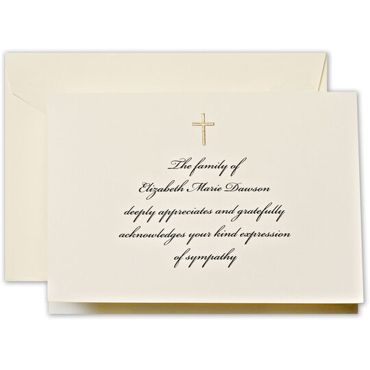 Cross Lightweight Folded Sympathy Announcements - Raised Ink